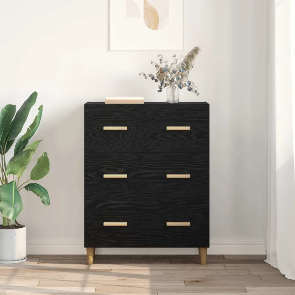 vidaXL Dressoir Zwart Eiken 69,5 x 34 x 90 cm Bewerkt hout, foto 3