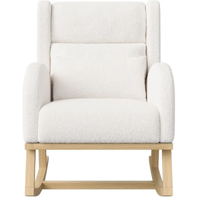 Happiq Schommelstoel Wit Teddy Stof – Relaxstoel met Rugleuning voor Woonkamer en Slaapkamer White