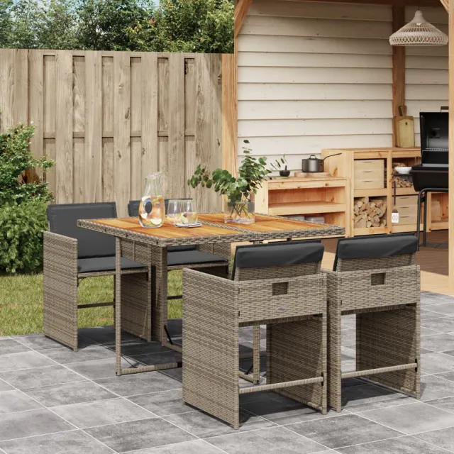 vidaXL 5-delige Tuinset met kussens poly rattan grijs, foto 2