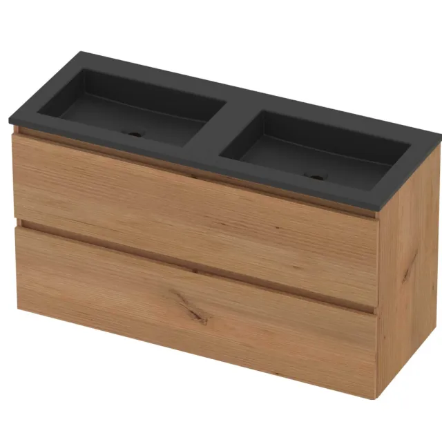 Basic-Line Aura 46 Badmeubelset Acryl 120x46x62 cm A46MZCWO120D0 Whisky Oak Mat Zwart