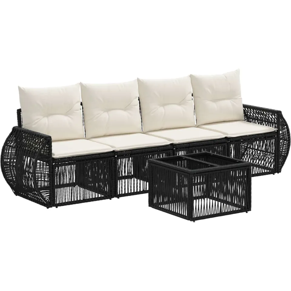 vidaXL Tuinbankenset 5 st 4-zits Zwart en Cream Wit poly rattan, foto 3