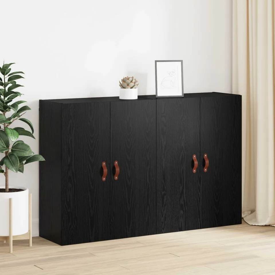 vidaXL Wandkast 2 st Zwart Eiken 69,5 x 34 x 90 cm Bewerkt hout, foto 4