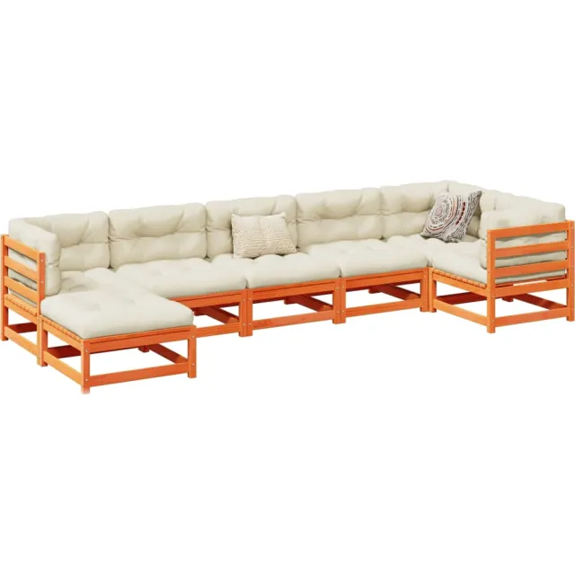 vidaXL 7-delige Loungeset met kussens massief grenenhout wasbruin
