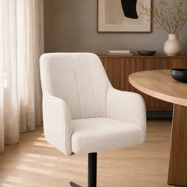 The Seats Eetkamerstoel Morris – Luxe Draaibare Armstoel – Polyester Stof – Auto Return - Ivory