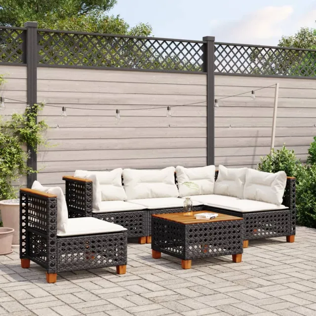 vidaXL 6-delige Loungeset met kussens poly rattan zwart, foto 2