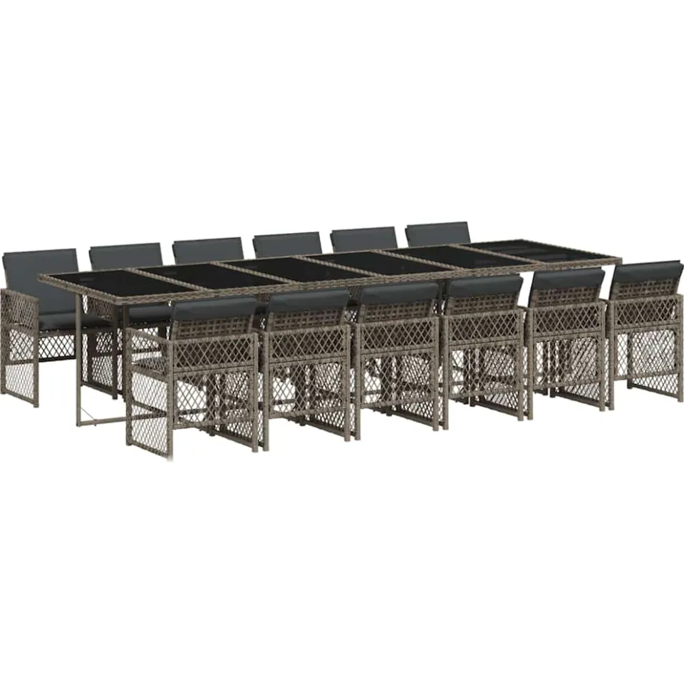 vidaXL 13-delige Tuinset met kussens poly rattan grijs