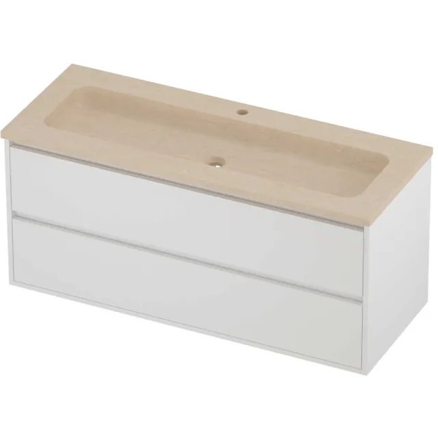 Proline Rollo Badmeubelset Hardsteen Elegant 1 Gat 2 Laden 120x46x54 cm Sand Stone Mat White Mat Wit