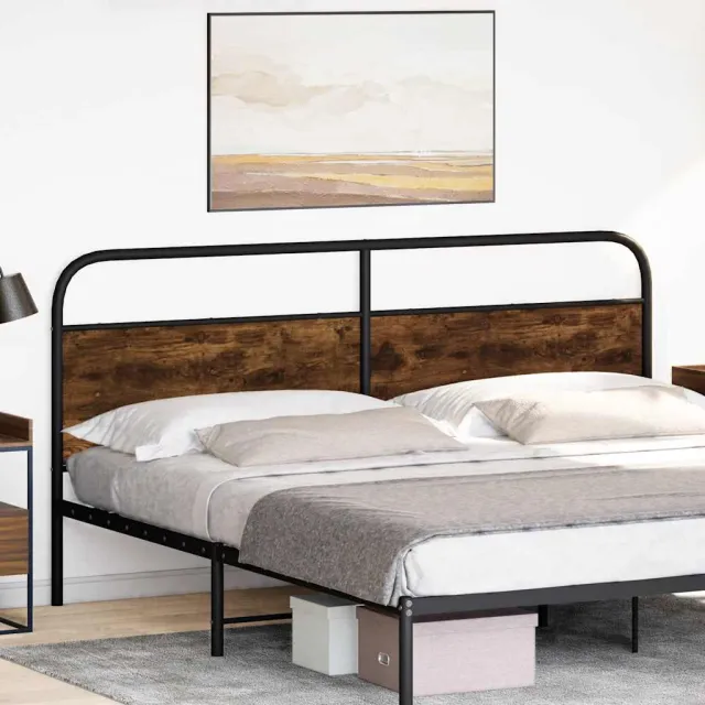 vidaXL Vervangend hoofdbord 180 cm staal en gerookt eikenkleurig Bruin