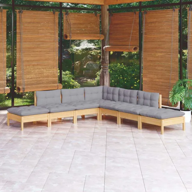 vidaXL 7-delige Loungeset met grijze kussens grenenhout grijs