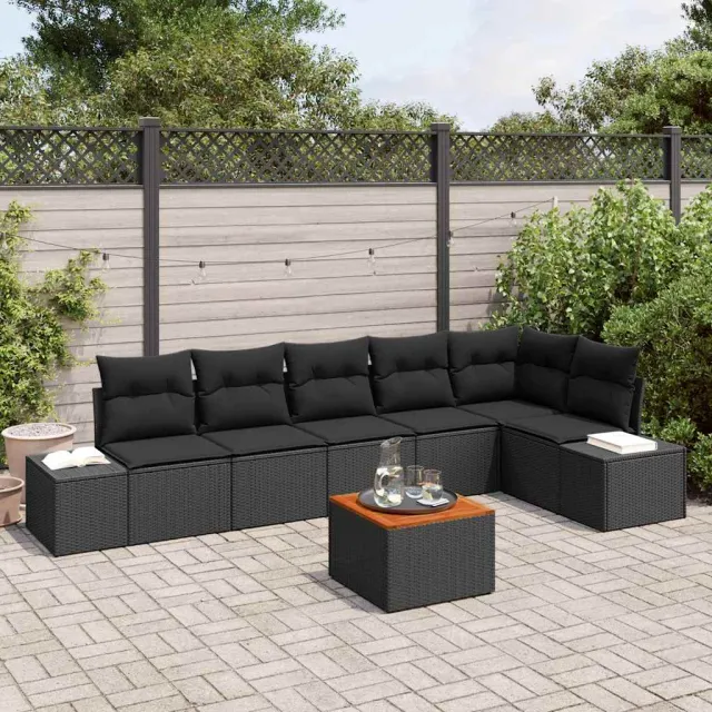 vidaXL Tuinbankenset 7 st Zwart poly rattan, foto 2