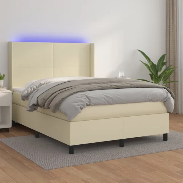 vidaXL Boxspring met matras en LED kunstleer crèmekleurig 140x190 cm
