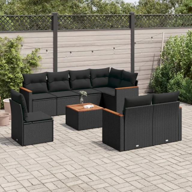 vidaXL 9-delige Loungeset met kussens poly rattan zwart, foto 2