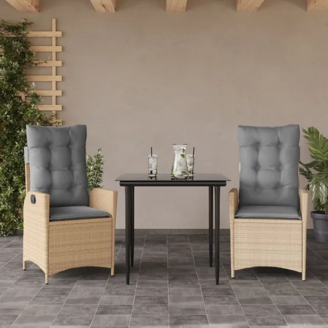 vidaXL 3-delige Tuinset met kussens poly rattan beige