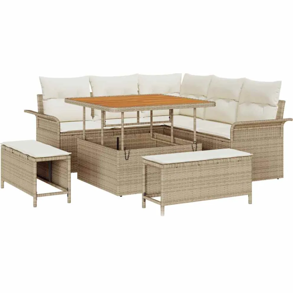 vidaXL Tuinbankenset 8 st Beige poly rattan, foto 4