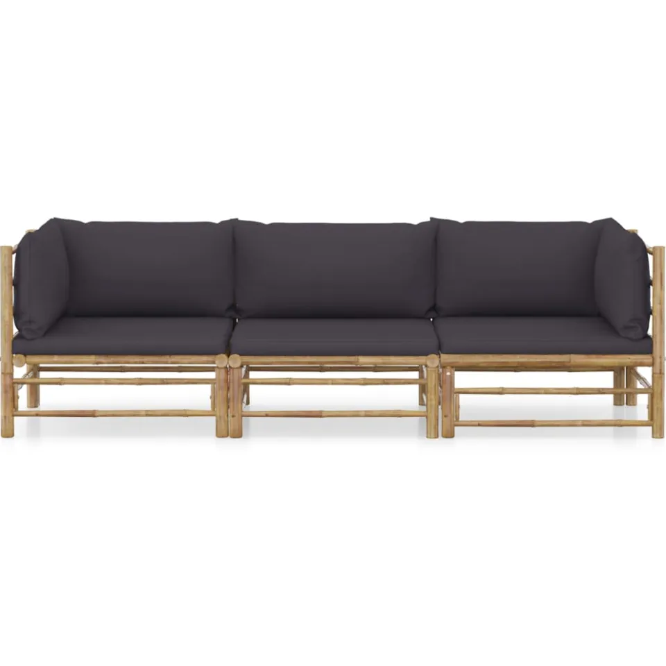 vidaXL 3-delige Loungeset met donkergrijze kussens bamboe grijs, foto 2