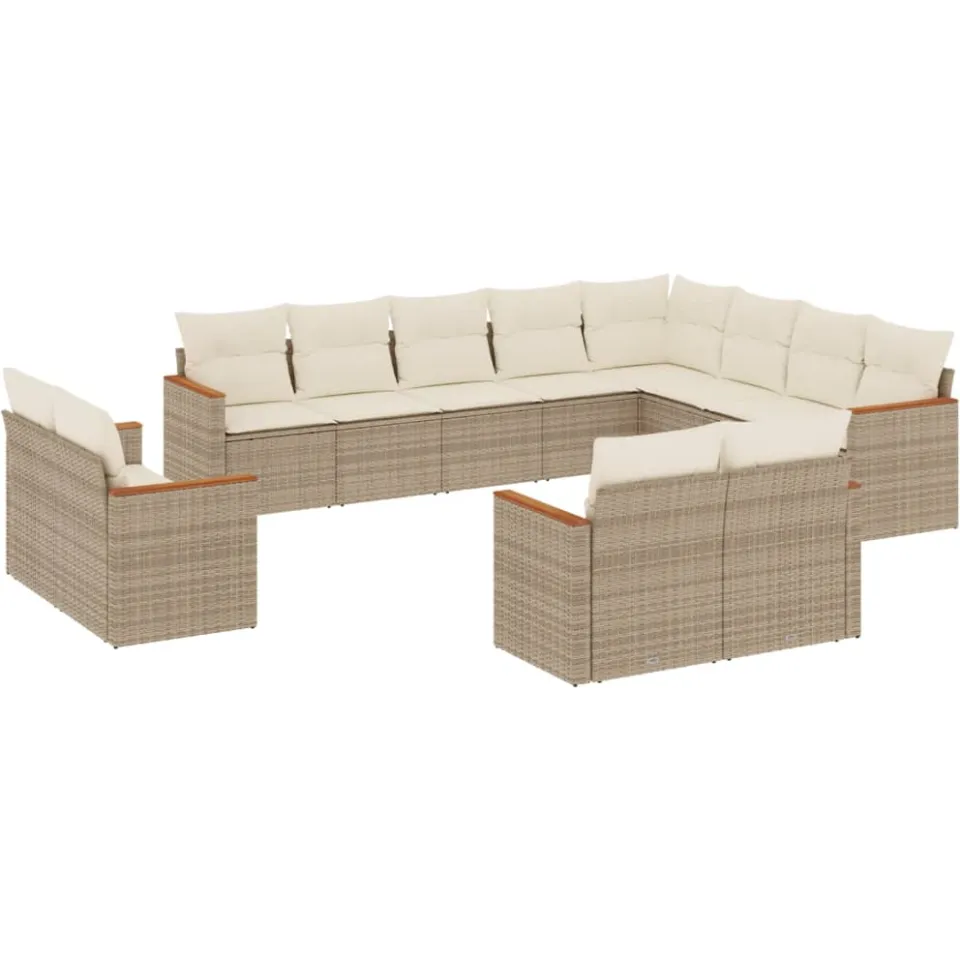 vidaXL 12-delige Loungeset met kussens poly rattan beige, foto 3