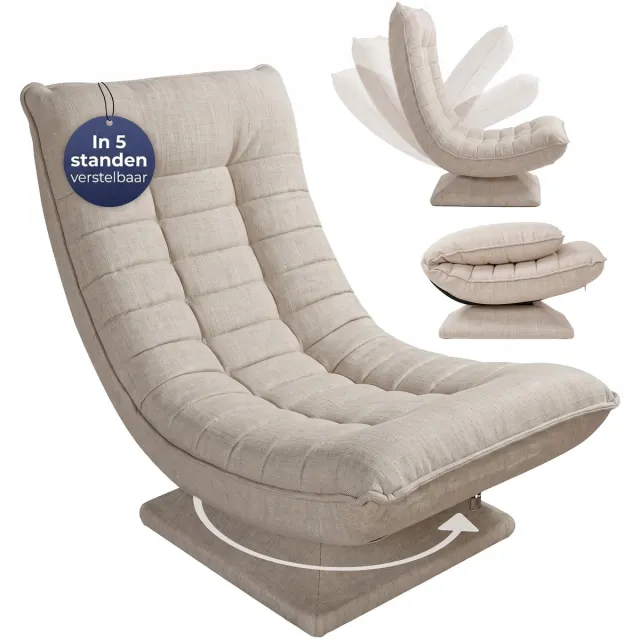 Casaria Fauteuil - Verstelbaar en Inklapbaar 60x105x87 cm - Creme Crème