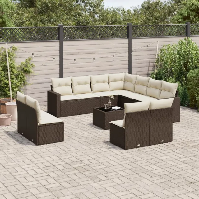 vidaXL 12-delige Loungeset met kussens poly rattan bruin, foto 2