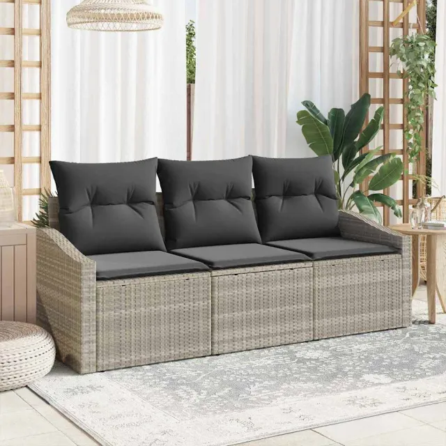 vidaXL Bankstel 3 st Lichtgrijs poly rattan, foto 2
