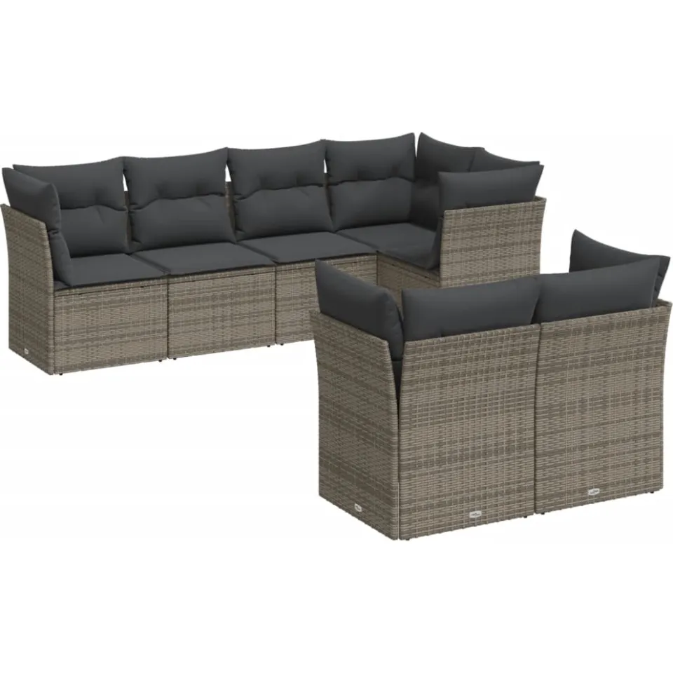 vidaXL 7-delige Loungeset met kussens poly rattan grijs, foto 4