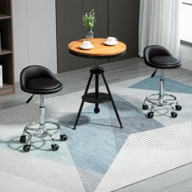OKWISH Bureaukruk Met Rugleuning 2 Stuks – Hoogte Verstelbaar 57 Tot 72 Cm – 360 Graden Draaibaar Met Wielen – Voor Salon Massage En Bureau – Kunstleer – Zwart
