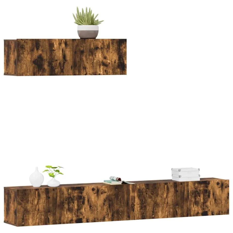 vidaXL 3-delige Tv-meubelset bewerkt hout gerookt eikenkleurig Bruin