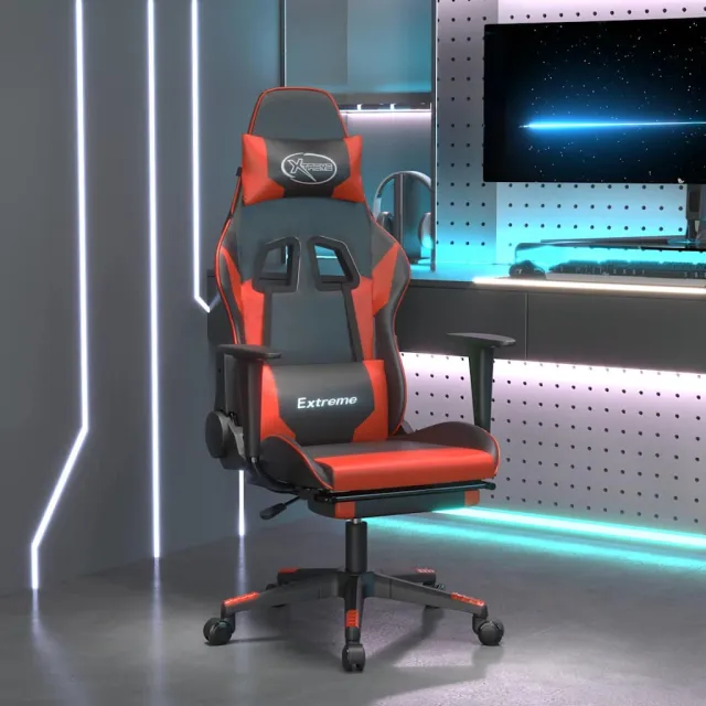 vidaXL Gamestoel met voetensteun kunstleer zwart en rood, foto 2