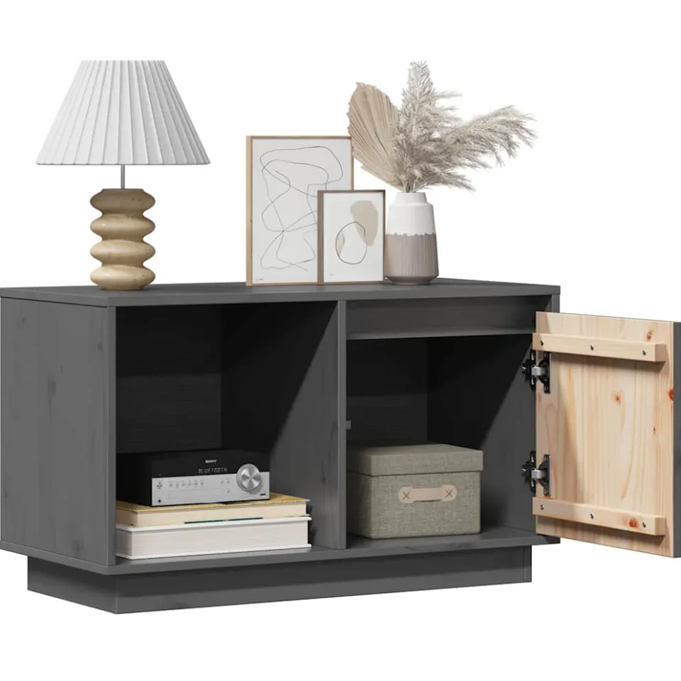 vidaXL Tv-meubel 74x35x44 cm massief grenenhout grijs