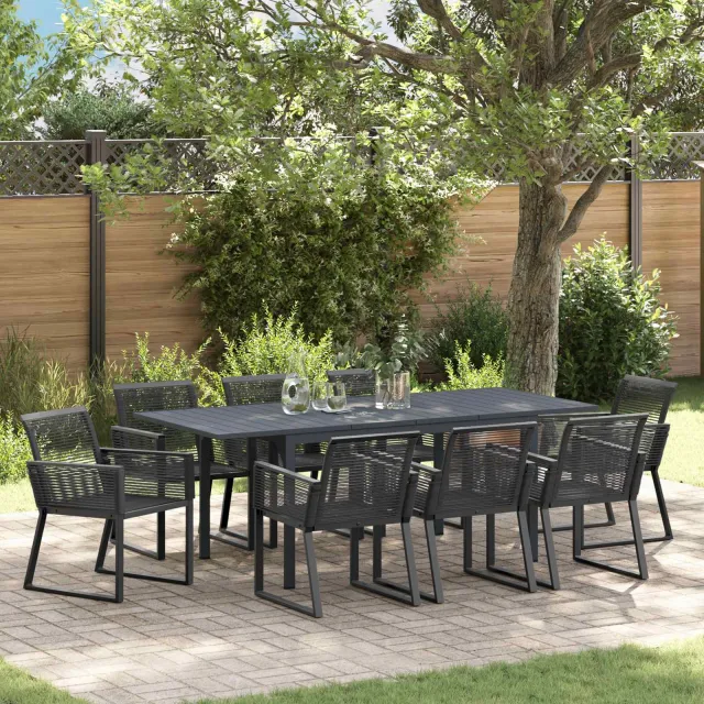 vidaXL Tuin eettafelset 9 st Zwart poly rattan, foto 2