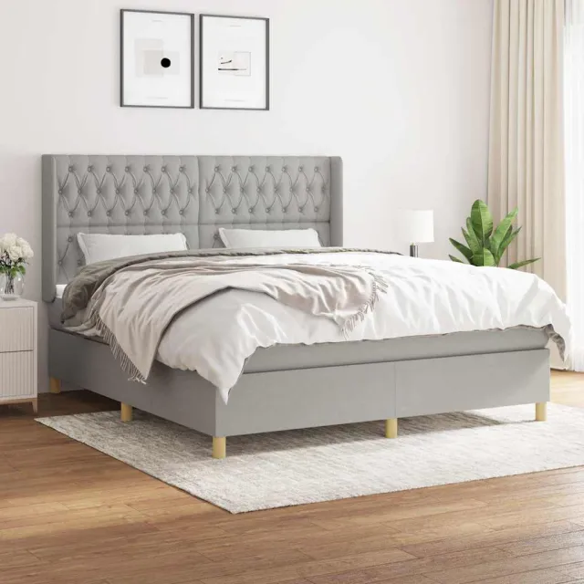 vidaXL Boxspring met matras stof lichtgrijs 180x200 cm grijs