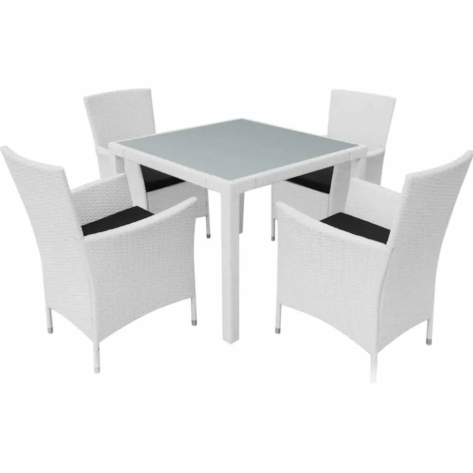 vidaXL 5-delige Tuinset poly rattan crèmewit