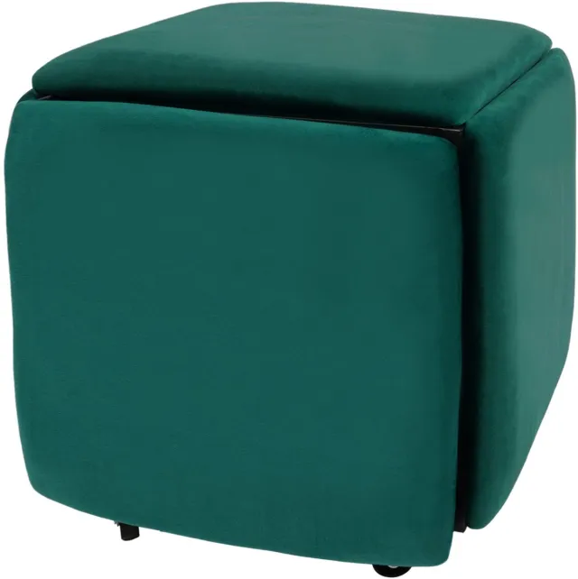 J.T.R Stoelen-5-in-1 Sofa Kruk- poef - stoel-Voetenbank met Draaibare Wieltjes-Betrouwbare Zitkubus, Opstapbare Combinatiekruk-GROEN.