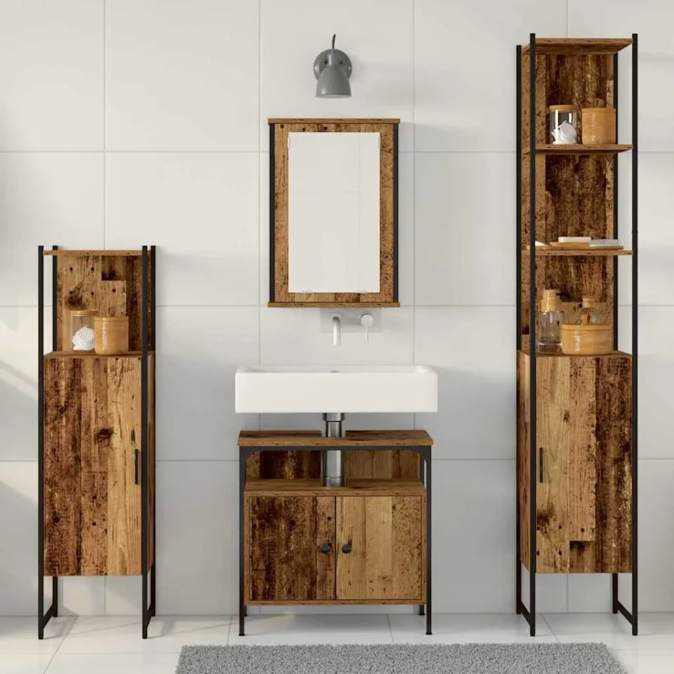 vidaXL Badkamermeubelset 4 st Oud Hout 33 x 33 x 185,5 cm Bewerkt hout bruin, foto 3