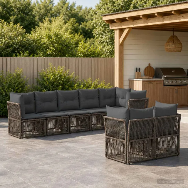 vidaXL Tuinbankenset 8 st 8-zits Grijs poly rattan, foto 2