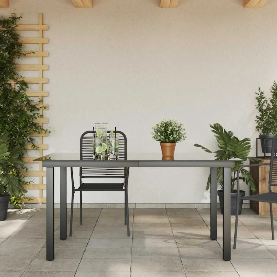 vidaXL Tuintafel 150x90x74 cm aluminium en glas zwart, foto 3