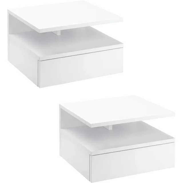 Gudalio Nachtkastje - Set van 2 - Nachtkast - Kast - Zwevend - Wandmontage - Open vak - Lade - 22,5 x 35 x 32 cm - Modern - Wit