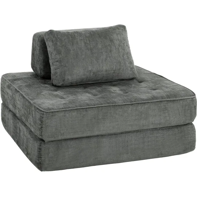 Homona 2-in-1 slaapfauteuil met kussen - Inklapbaar - 97 x 97 x 70 cm - Grijs