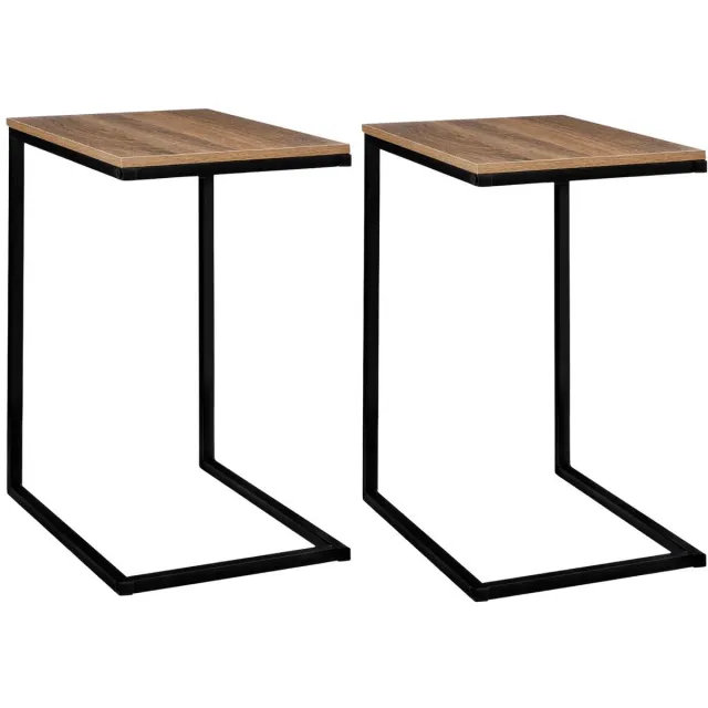 5Five® 5Five Bijzettafeltje Chevron - 2x stuks - hout/metaal - lichtbruin/zwart - 45 x 35 x H66 cm - koffie tafel - bank tafel