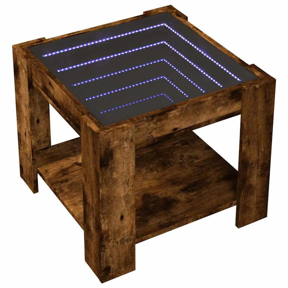 vidaXL Salontafel met LED 53x53x45 cm bewerkt hout gerookt eikenkleur Bruin
