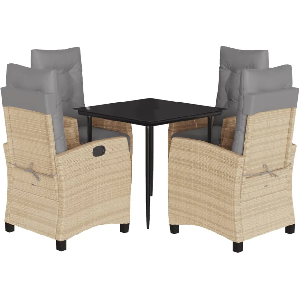 vidaXL 5-delige Tuinset met kussens poly rattan gemengd beige, foto 3