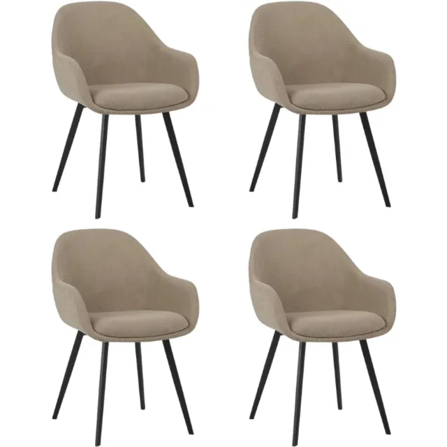 Dimehouse Set van 4 Moderne Eetkamerstoelen Remy Ribstof Taupe - Met Armleuningen - Stof - Scandinavisch & Basic