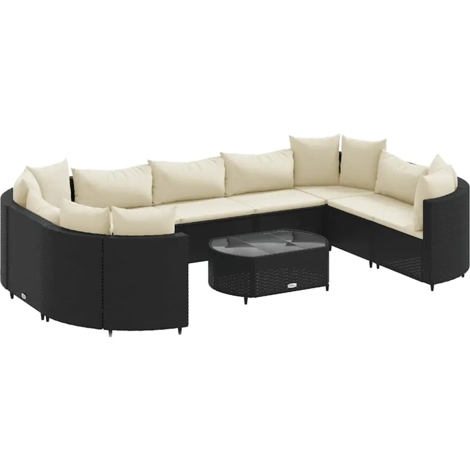 vidaXL 10-delige Loungeset met kussens poly rattan zwart