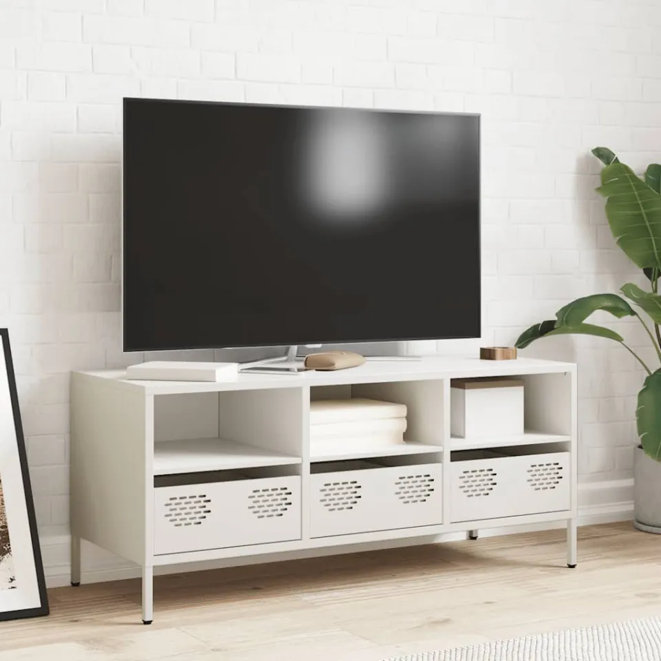 vidaXL Tv-meubel 101,5x39x43,5 cm koudgewalst staal wit, foto 2