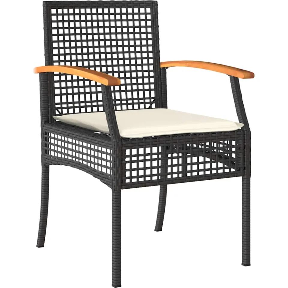 vidaXL 5-delige Tuinset met kussens poly rattan zwart