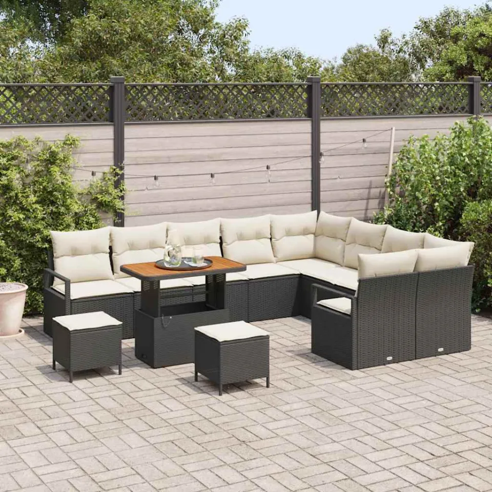vidaXL Tuinbankenset 12 st Zwart poly rattan, foto 3