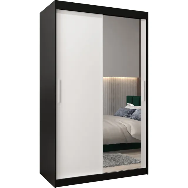 InspireME Kledingkast met 2 schuifdeuren, Modern-stijl, Kledingkast met planken (BxHxD): 120x200x62 - TORM II 120 Zwart Mat + Wit Mat