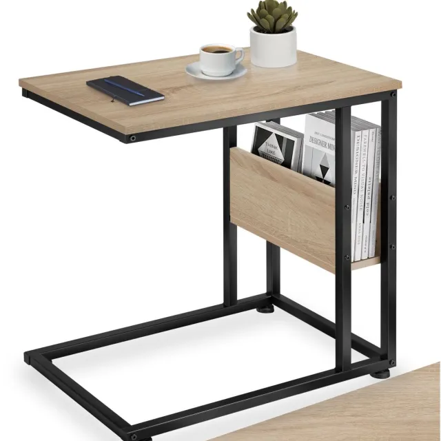 Tectake C-Vormige Bijzettafel van Hout en Metaal – Industrieel Design, Salontafel met Zijvak, 55x36,5x60 cm, Zwart Metalen Frame – Licht Sonoma Eiken Lichtbruin - Eiken Sonoma