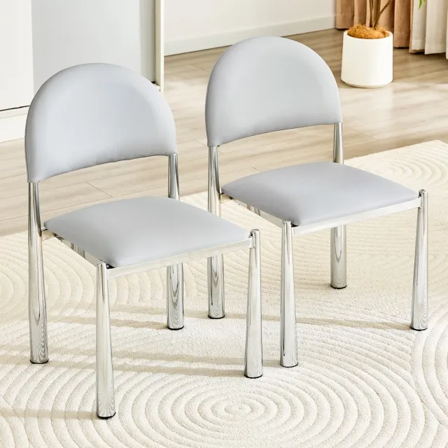 Welltin Eetkamerstoelen - Set van 2 - Moderne Eetkamerstoel Set - Gestoffeerde Eetkamerstoel - Halfronde Rugleuning - PU Leren Stoel - Keukenstoel - Woonkamerstoel - Eetkamerstoel met Metalen Poten - Stoel voor Eetkamer en Keuken - Zwart