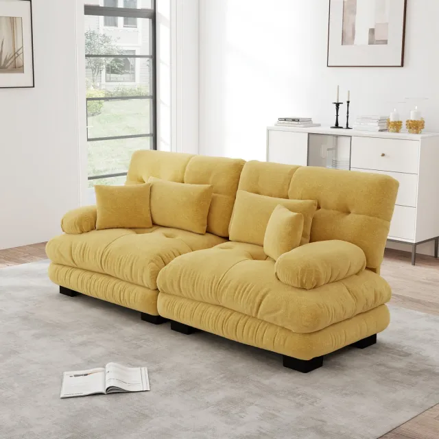 OKWISH Hoekbank - Cloudlook Met Diepe Zitting En Modulaire Opstelling - Woonkamer Of Kantoor - Chenille - Geel