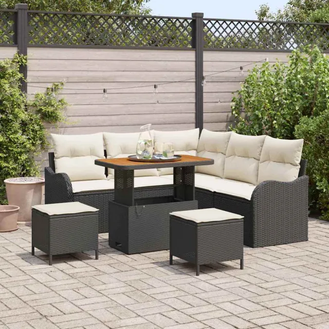 vidaXL Tuinbankenset 8 st Zwart poly rattan, foto 2